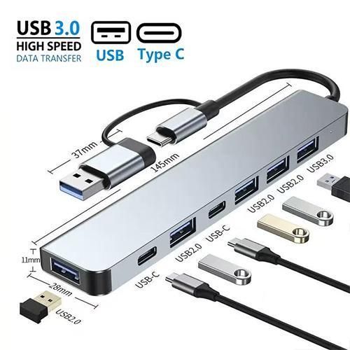 Hub USB Type C Original Multi-Port 7 en 2 avec répartiteur et Notebooks Connectiques Adaptateurs Tablettes Câbles extension dock