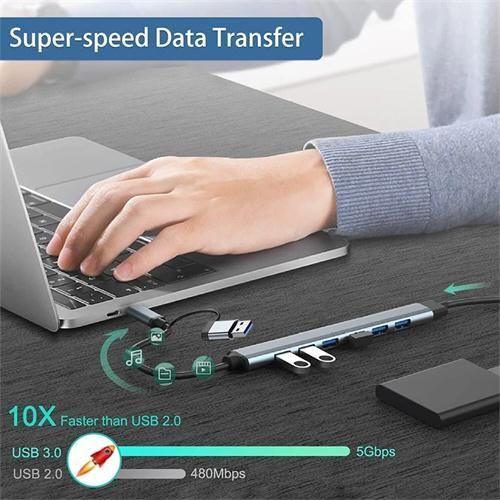 Hub USB Type C Original Multi-Port 7 en 2 avec répartiteur et Notebooks Connectiques Adaptateurs Tablettes Câbles extension dock - image 3