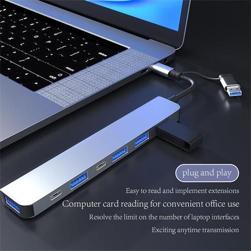 Hub USB Type C Original Multi-Port 7 en 2 avec répartiteur et Notebooks Connectiques Adaptateurs Tablettes Câbles extension dock - image 5