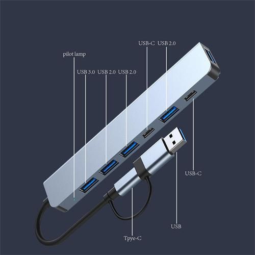 Hub USB Type C Original Multi-Port 7 en 2 avec répartiteur et Notebooks Connectiques Adaptateurs Tablettes Câbles extension dock - image 7