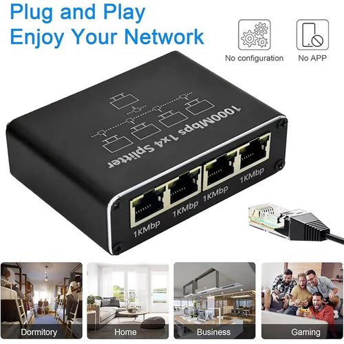 Répartiteur réseau RJ451 4 en 1, répartiteur réseau haut débit 1000 Mbps